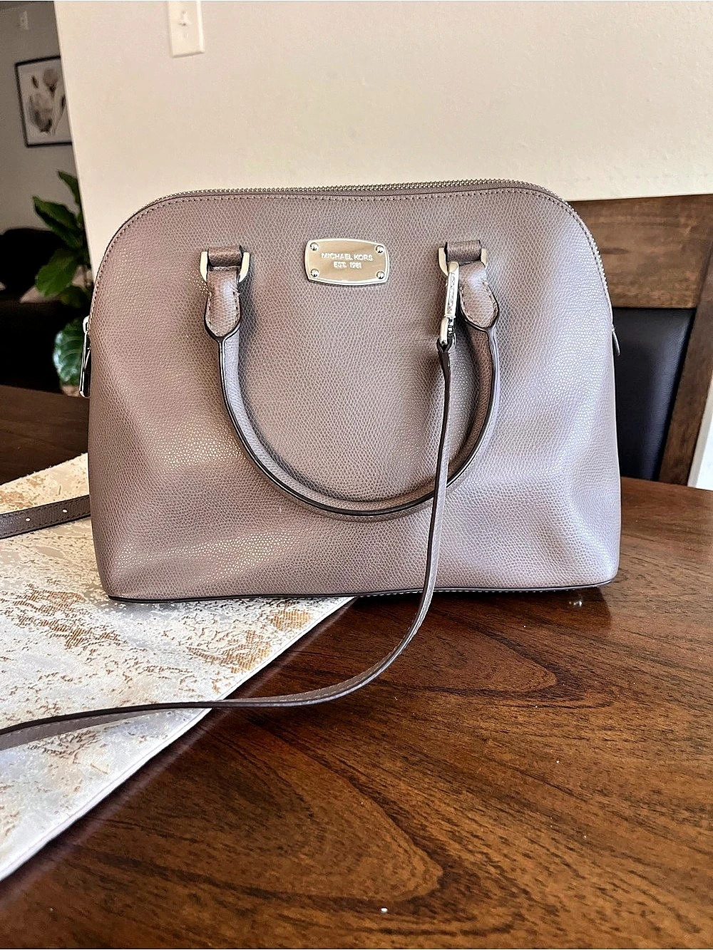 Michael Kors Ayden Medium Saffiano Leather Dome Satchel Brown